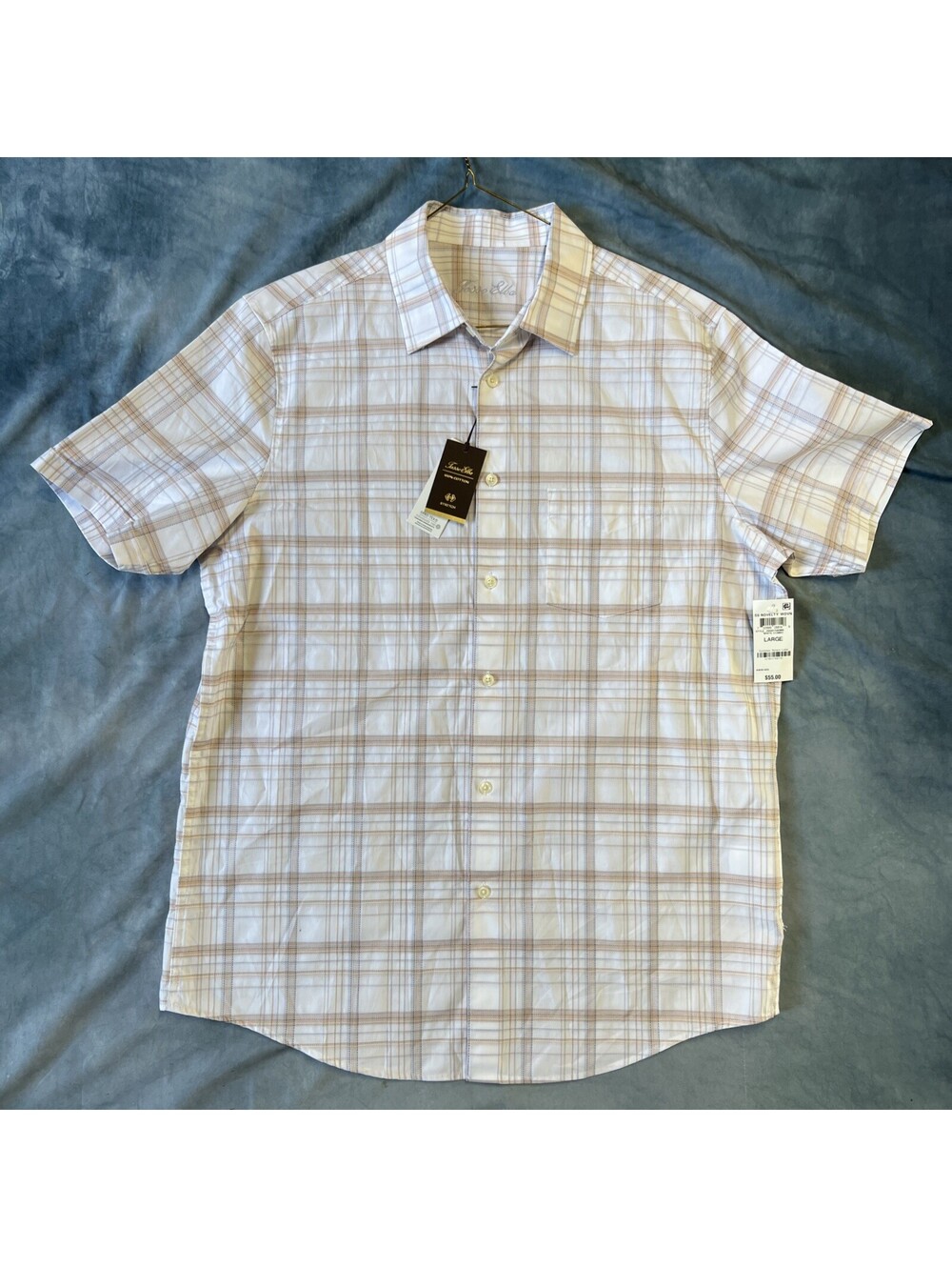 Tasso Elba NWT Men's Plaid Short Sleeves Button-Down Shirt Top White Size L